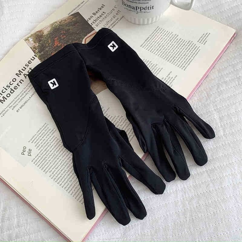 

Женские летние тонкие перчатки для защиты от солнца UPF50+ из ледяного шелка, для езды на открытом воздухе, противоскользящие, с сенсорным экраном, защита от УФ-лучей UV protection [small K standard]-Black All yards