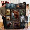Highland Cow Gallery 2D Flat Pattern Flannel Blanket, High Quality All Seasons, Home Decor, Warmth and Comfort, Perfect for Christmas Gifts.