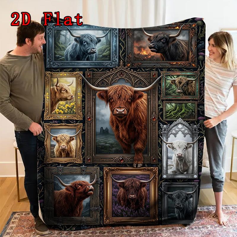 Highland Cow Gallery 2D Flat Pattern Flannel Blanket, High Quality All Seasons, Home Decor, Warmth and Comfort, Perfect for Christmas Gifts.