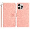 For iPhone 16 Pro Case Flower Imprint Leather Flip Wallet Phone Cover with Wrist Strap