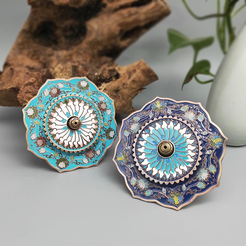Ying Xiang Yuan Cloisonné Hand-painted Lotus Incense Holder - Creative Home Ornament for Agarwood & Sandalwood Sticks