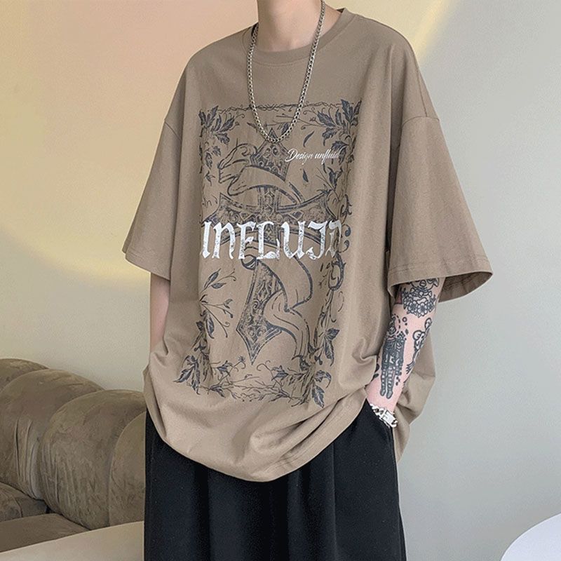 

Vintage Printed American Pullovers Men s Clothing Basic Round Neck Summer Letter Youthful Vitality Short Sleeve Loose T-shirts XXXL дубильная кора
