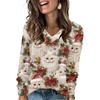 Women's Fashionable Loose-Fit V-Neck Long-Sleeved T-Shirt Christmas Print Pullover