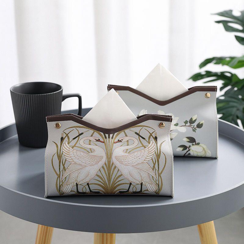PU leather tissue box cover, modern floral print tissue bag, perfect for bathroom, office, car, outdoor tent, dining table