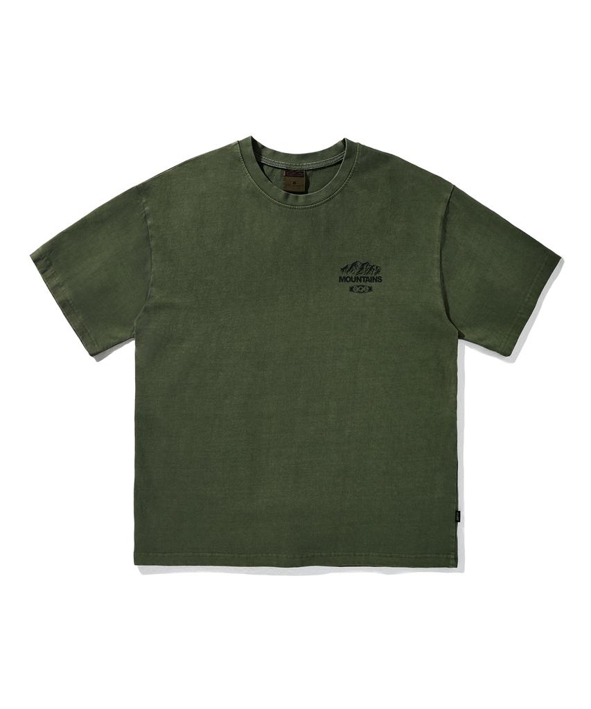 Peullukeu Aqe Mountain Graphic Pigment Short Sleeve T-Shirt Khaki Fst745