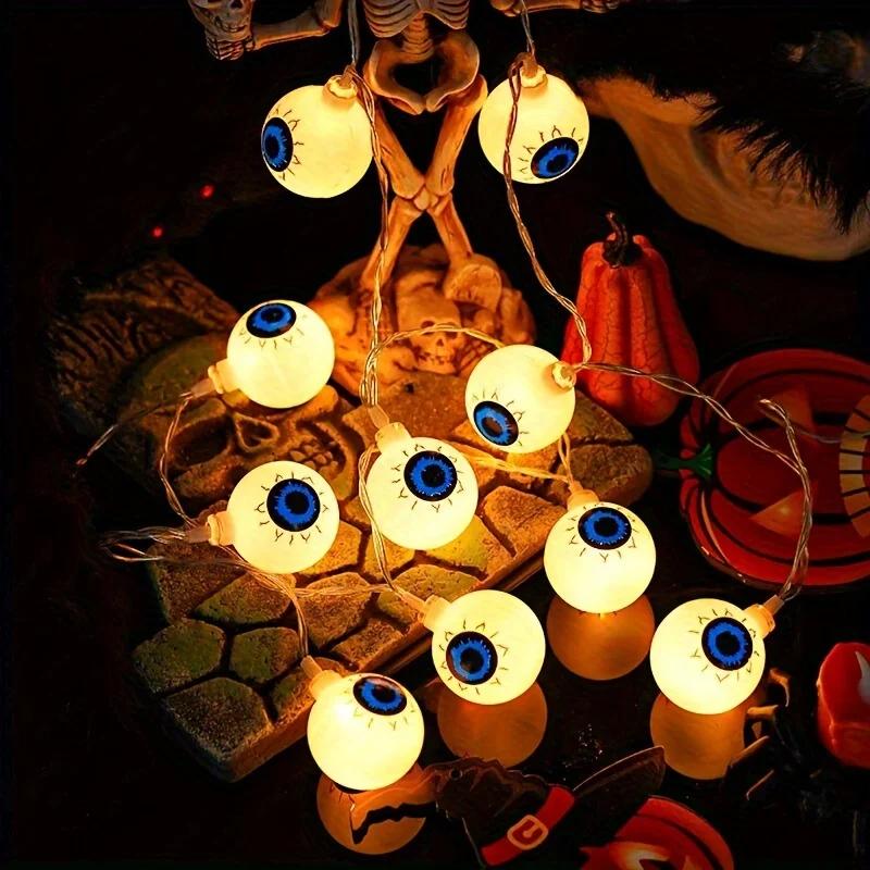 Battery Operated Halloween Eyeball String Lights Creepy Glowing Ghost Eyes Horror Atmosphere Decor Props for Home Garden Party