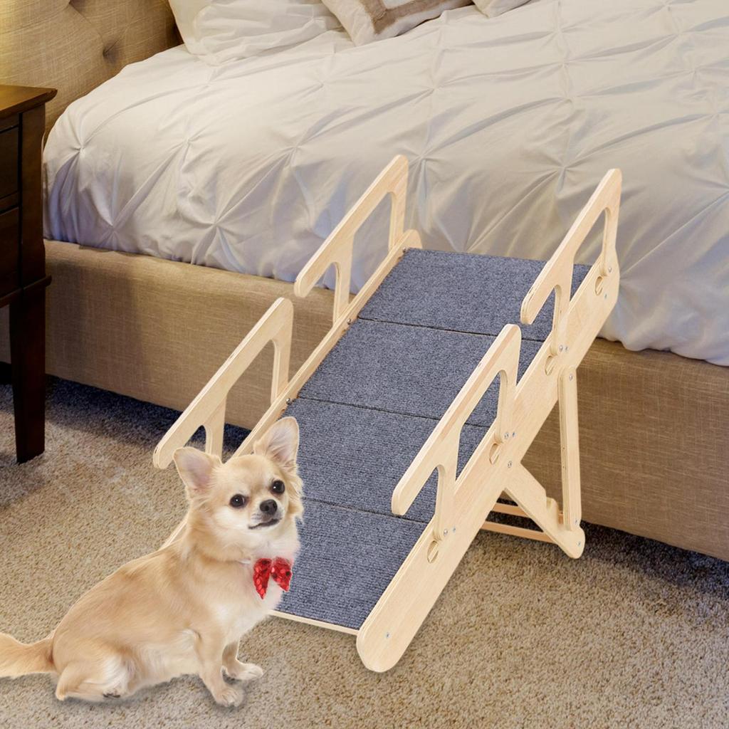 Wooden Pet Stair Portable Stable 2 in 1 for Cars Small and Older Animals 4 steps