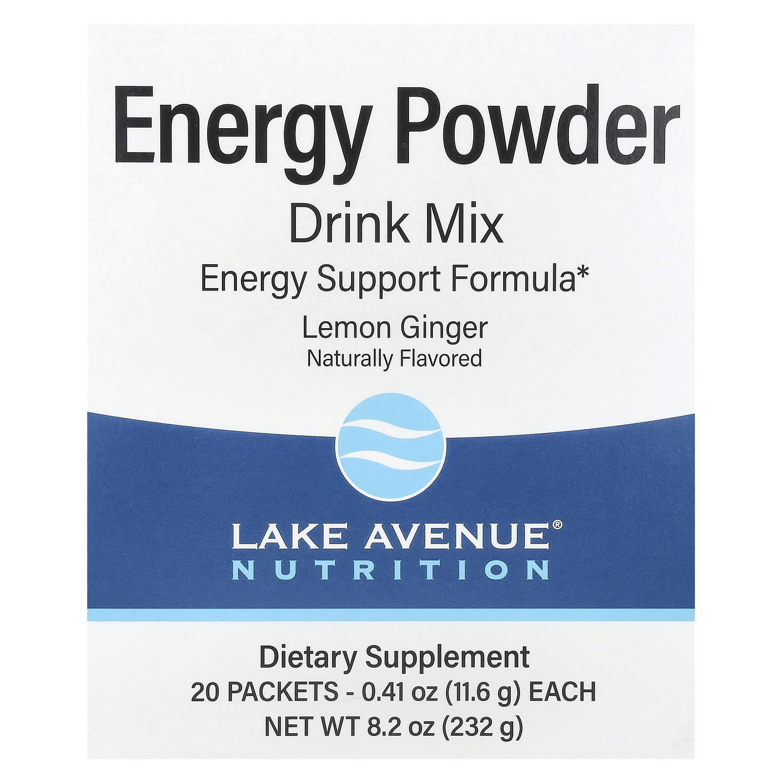 

Lake Avenue Nutrition, Energizing Powder Drink Mix, Lemon Ginger Flavor, 20 Packets, 0.41 oz (11.6 g) Per Pack