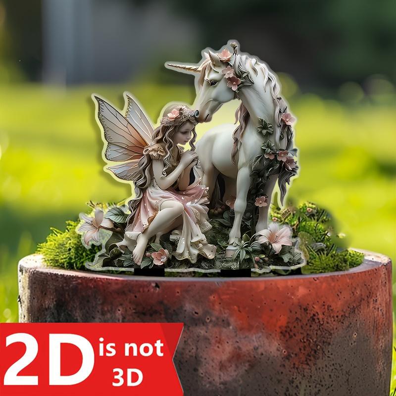 Fairy and Unicorn Garden Stump - Sun Catcher, Outdoor Decoration, Suitable for Potted Plants and Flower Beds, Anniversary Gift