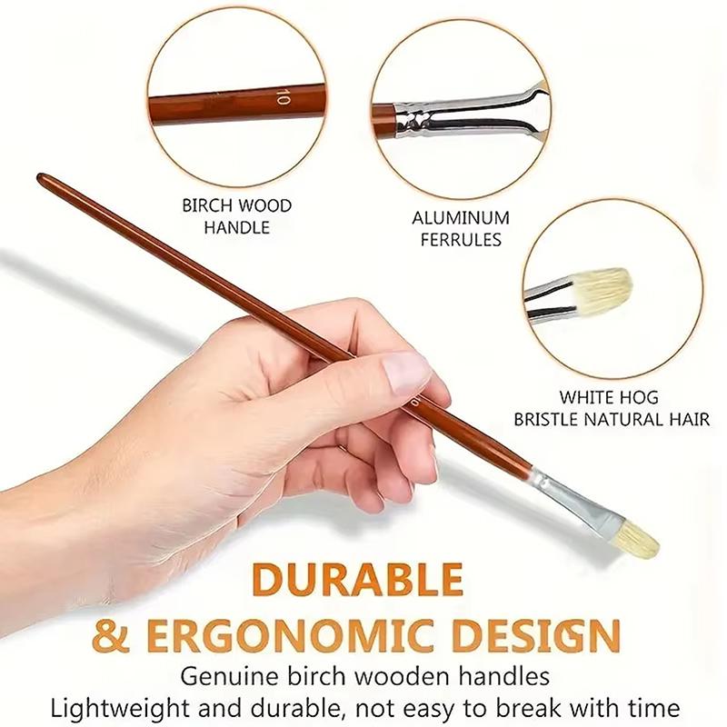 7Pcs Professional Hog Bristle Filbert Oil Paint Brushes Set Long Wooden Handle For Oil Acrylic Painting Art Supplies 7Pcs