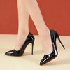 Mode Temperament 12cm Superhohe Dünne Absätze Schuhe Damen Pumps Spitzschuh Bunt Lackleder Stiletto Hochzeitsschuh Größe 45