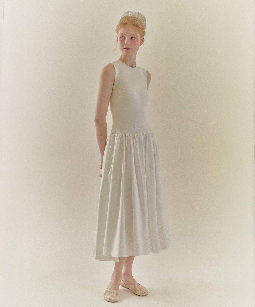 Ninakoseuta Knit Woven Mixed Dress_Ivory