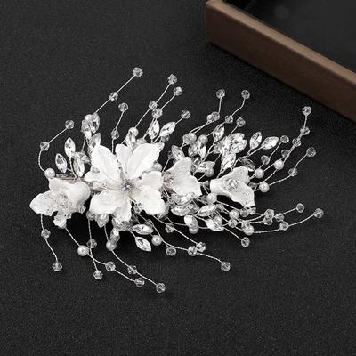 Shiny Crystal Beads Hair Clips Fairy Flower Hair Styling Jewelry Fairy Flower Headpieces Handmade Side Clips for Bride