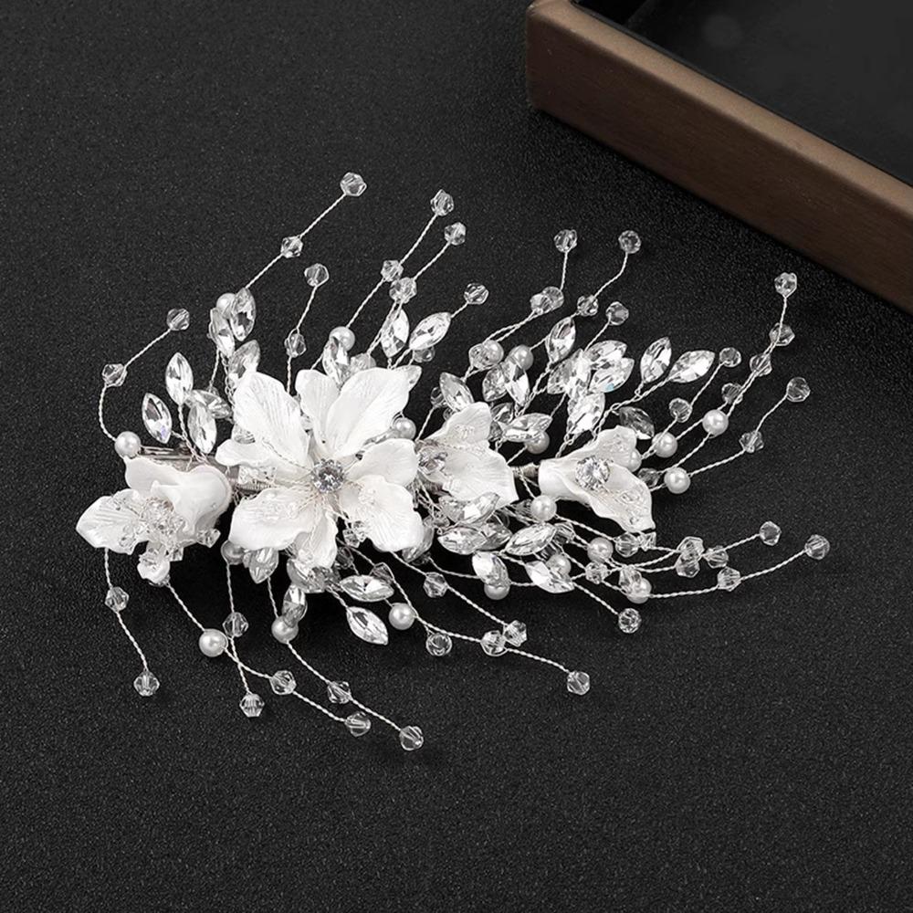 

Fashion Shiny Crystal Beads Hair Clips Handmade Fairy Flower Fairy Flower Headpieces Hair Styling Jewelry Side Clips for Bride серебряный