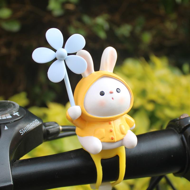 Adorable Rabbit Windmill Bamboo Dragonfly Dashboard Ornament for Scooters, Cars, Bikes, and Motorcycles.