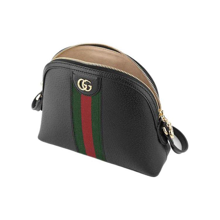 Gucci Ophidia Black Leather Dome Crossbody Bag With Web Stripe