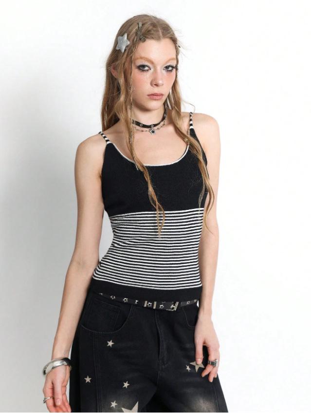 Summer Y2K Korean Style Striped Patchwork Camisole - Sweet, Sexy, and Trendy Women s Fashion Medium
