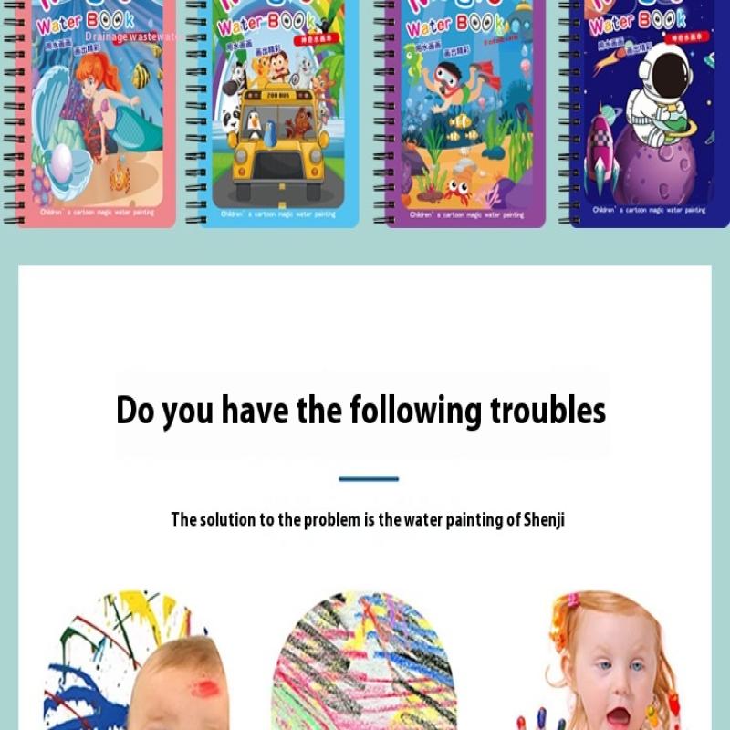 1 Libro+1 Penna Libro da Colorare Riutilizzabile Libro da Dipingere con l'Acqua Sensoriale Educazione Precoce Puzzle Giocattoli da Disegno