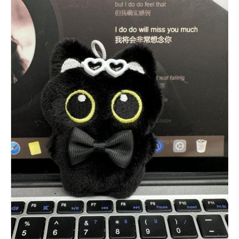 Little Black Cat Bag Pendant Cartoon Cute Animal Plush Doll Student Backpack Fashion Pendant Car Keychain Birthday Surprise Gift