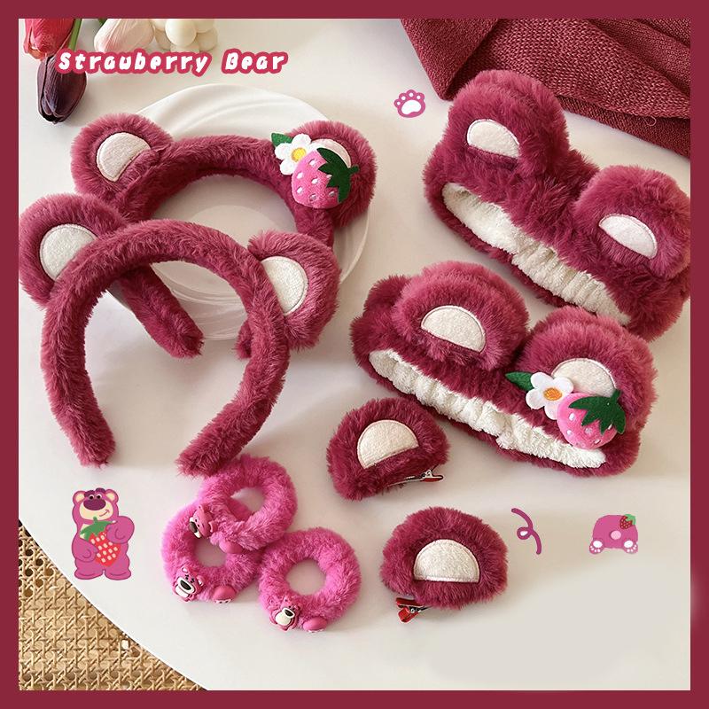 Strawberry Bear Plush Ears Headband Cartoon Face Wash Non-Slip Cute Headdress