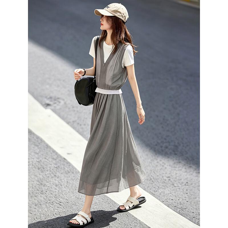 Lyocell Casual Faux Two-Piece Set L