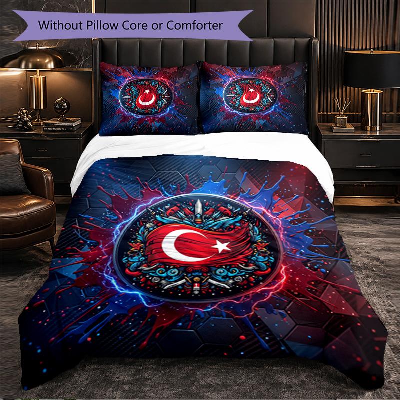 Turkey Football Pattern 3 Pieces Bedding Set Soft Microfiber Duvet Cover with Pillow Cases for Bedroom