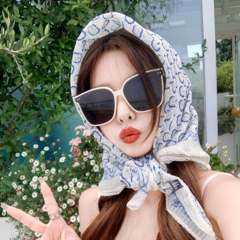 91CM large square scarf women's Japanese retro cashew flower cotton and linen silk scarf temperament lace thin sunscreen shawl headscarf
