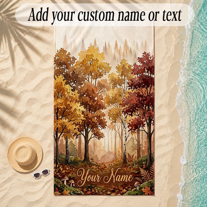 Forest Theme Soft Beach Towel Personalized Custom Name Text Towel Portable for Beach Pool Travel