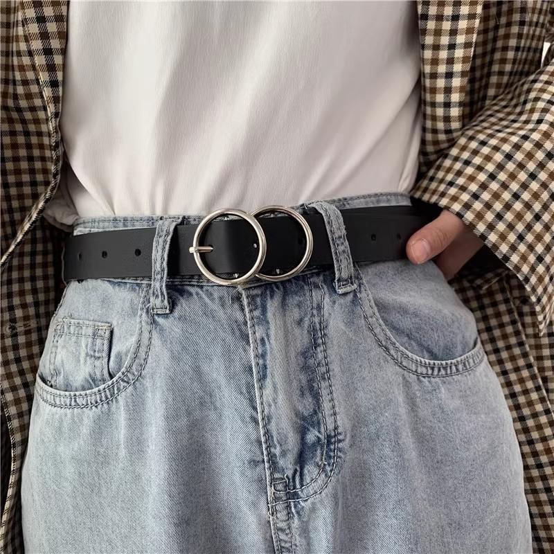 Belt Women'S Decorative Waist With Dress Suit Belt Student Belt Tide Round Buckle