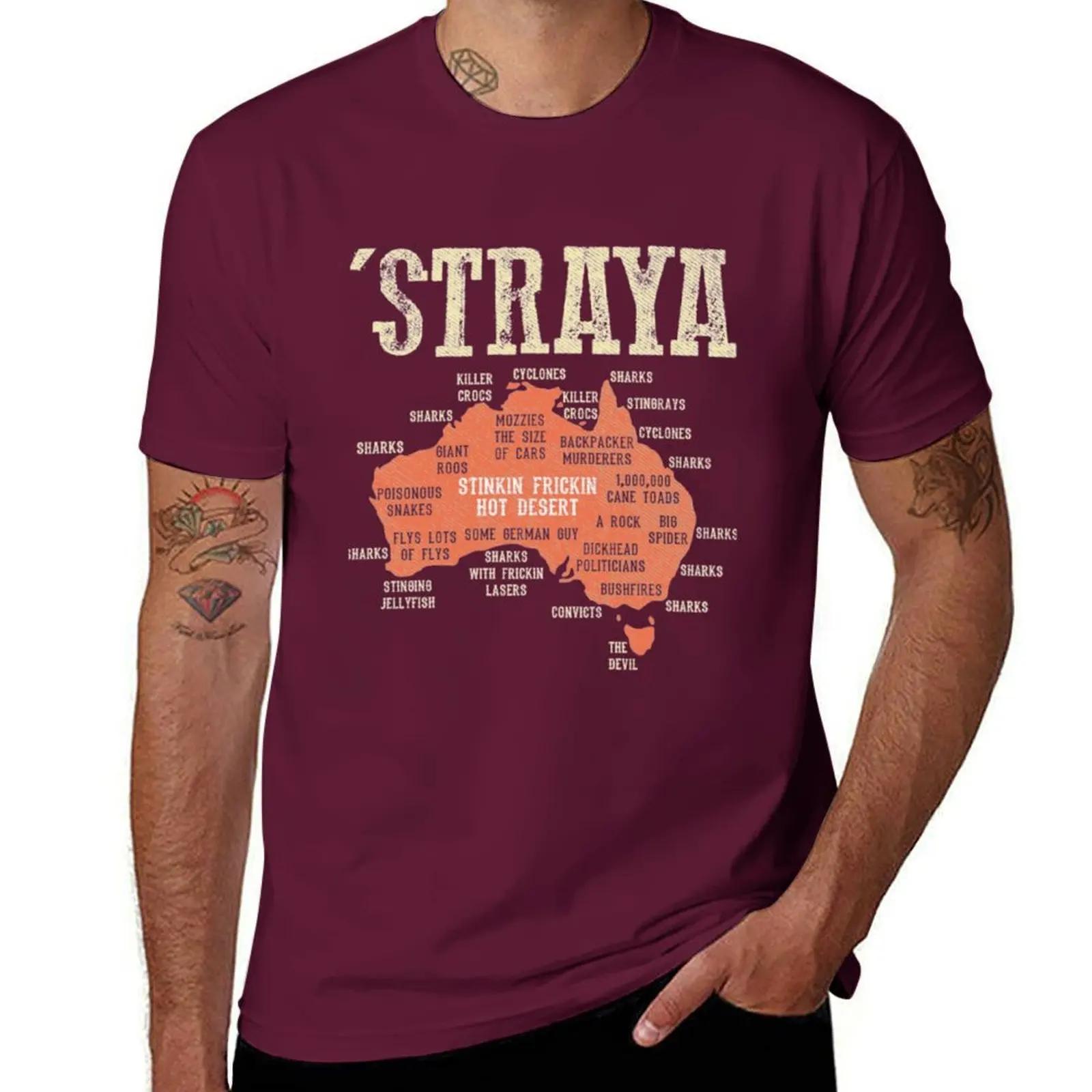 

Винтажная футболка ко Дню Австралии Straya Australia Map Outback быстросохнущая корейская мода мужская одежда мешковатые рубашки однотонные футболки мужские S