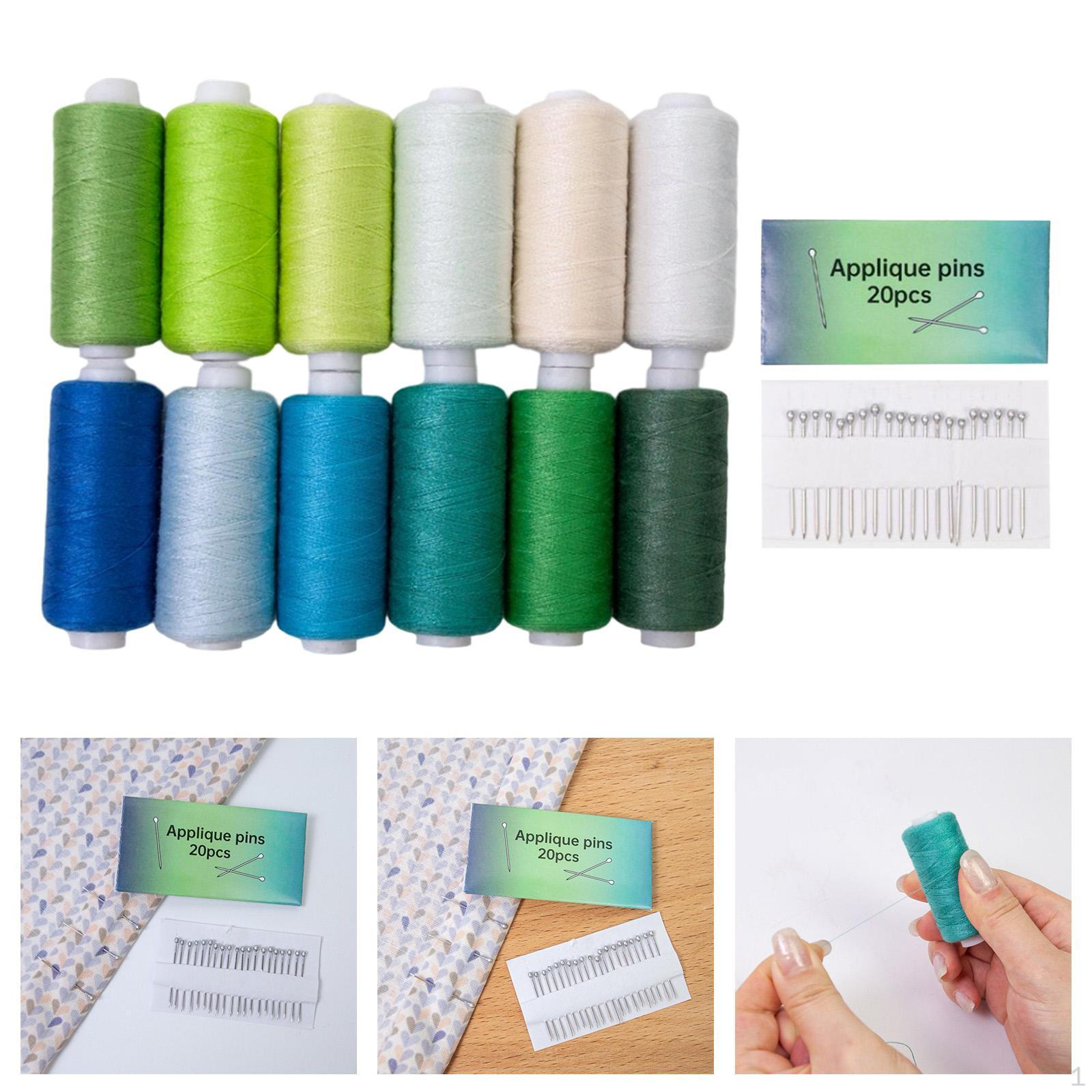 

12 цветов швейных ниток по 402 ярда на катушке с 20 булавками, цветной полиэстер, универсальные для Blue Green series