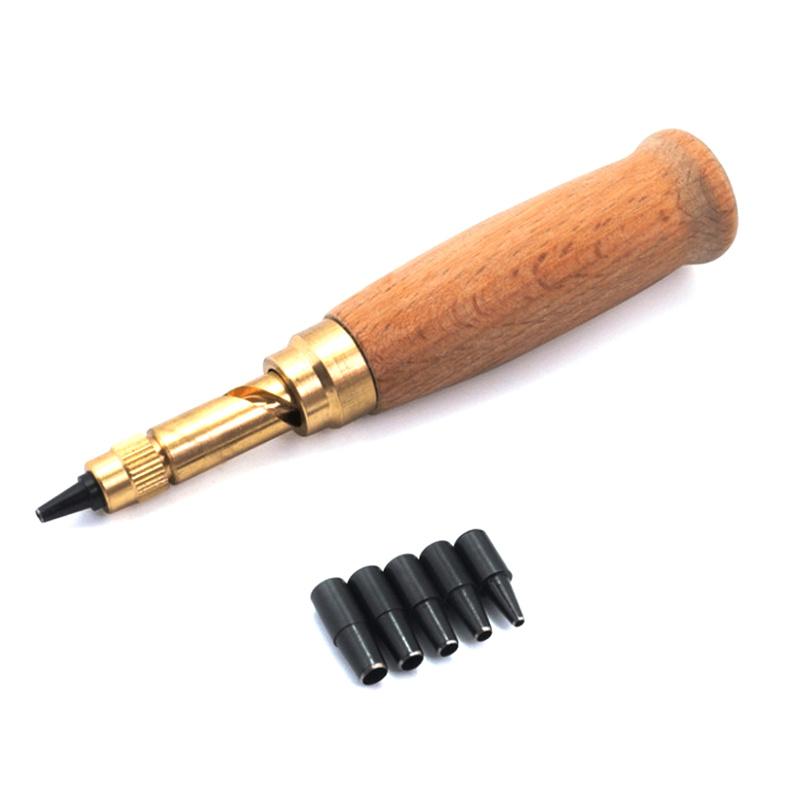 Děrovací šroub Vyjímatelná vrtačka na knihy Automatická s 6 velikostí špičky 1,5-4 mm Automatické řemeny Šroubovací děrovací kožený nástroj