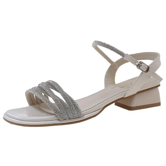 Fairy Wind Rhinestone Word Sandals Female Thick Heel Wear 2025 Summer New with Skirt Socialite Roman Sandals