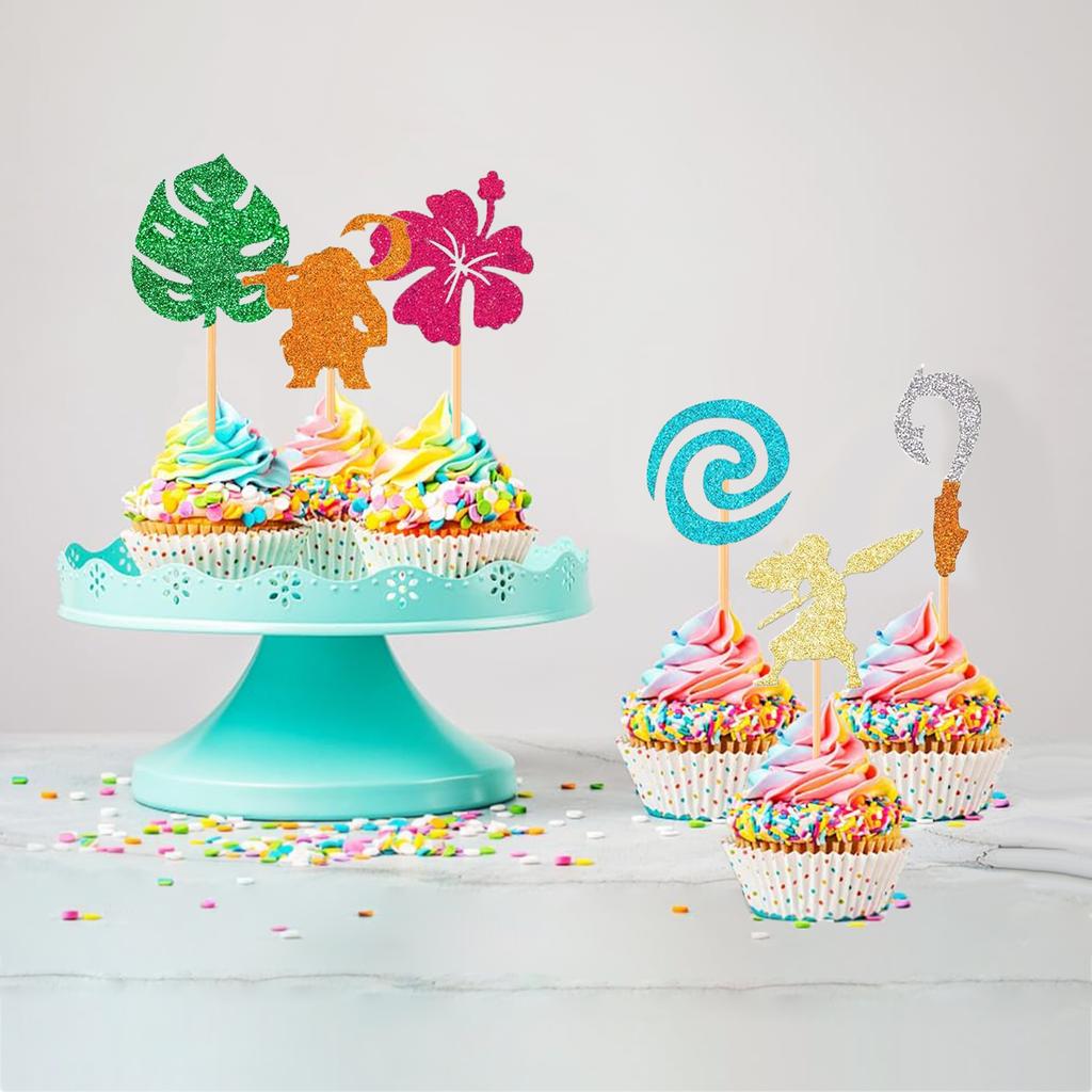 Mo Inspired Birthday Cupcake Topper Moana Cupcake Picks Birthday Party Decoration for Tropical Summer Party Baby Shower Wedding