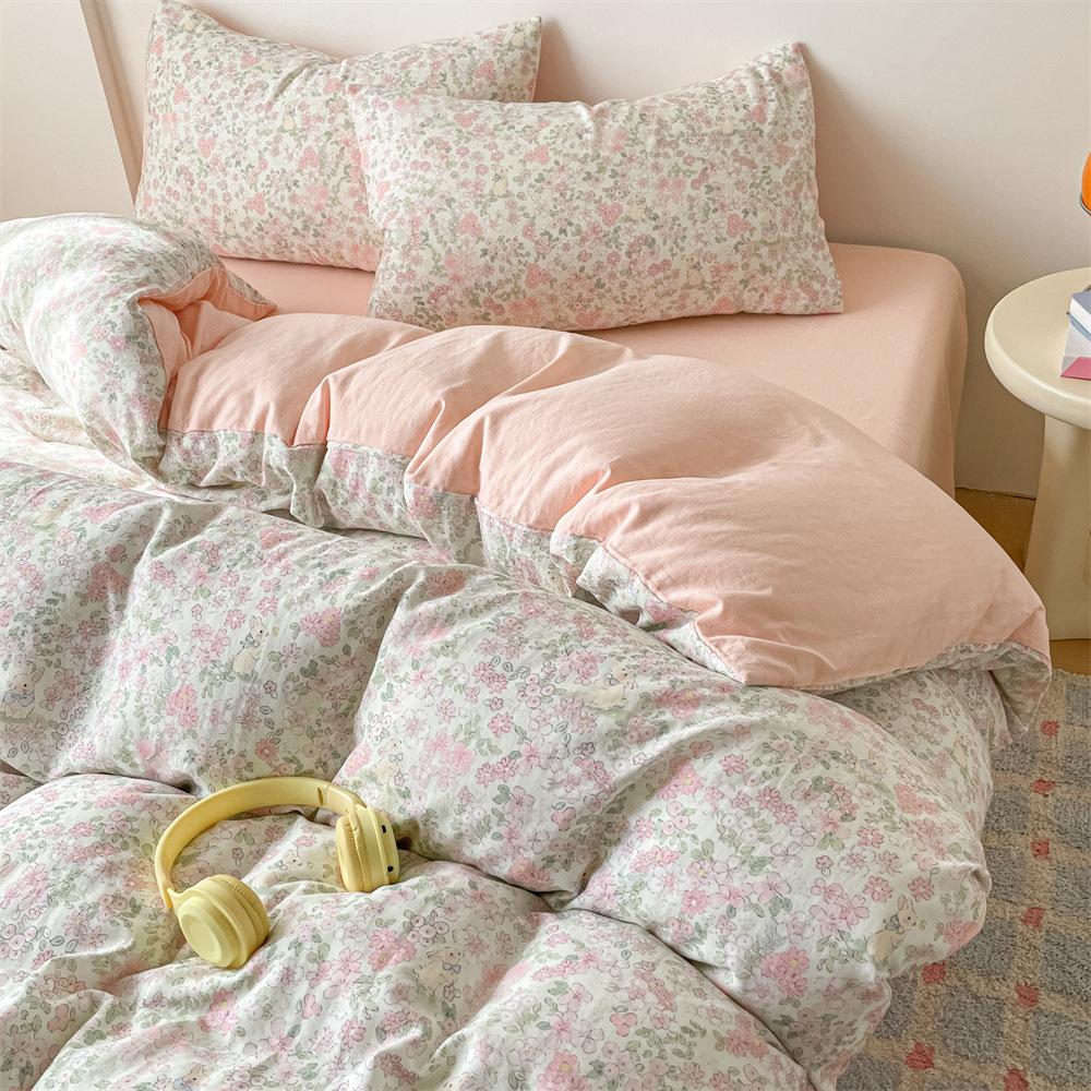 Pure Cotton Class A Maternal And Infant Grade Double-Layer Yarn Four-Piece Set, Summer Breathable Small Floral Dormitory Can Be Washed Without Pilling