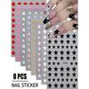 8pcs/set 3D Metallic Gold & Silver Star Nail Stickers, 8pcs Y2K Pentagram Holographic Sliding Elegant Charm Nail Art Decorative DIY Nail Accessories