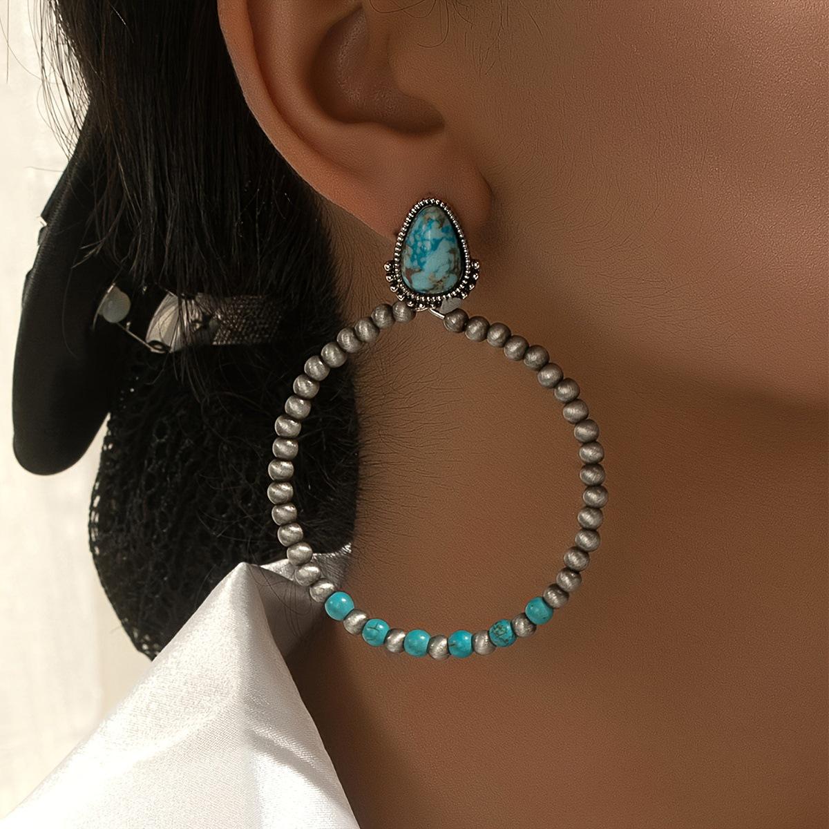 

Western Turquoise Decorated Round Earrings - 1 Pair