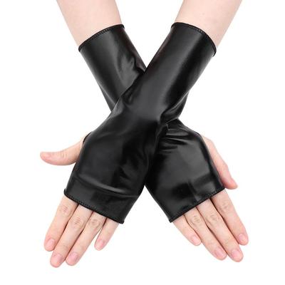 Short Fingerless Full Fingers Black Patent Leather Gloves Halloween Dress Up Punk Cos Hip-Hop Dance Leather Lolita Gloves