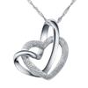 Elegant Double Heart Silver Pendant Necklace with Water Wave Chain