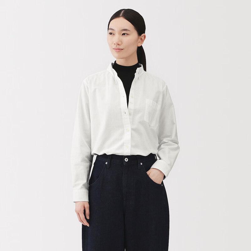 MUJI Women's Washed Cotton Oxford Button-Down Shirt
