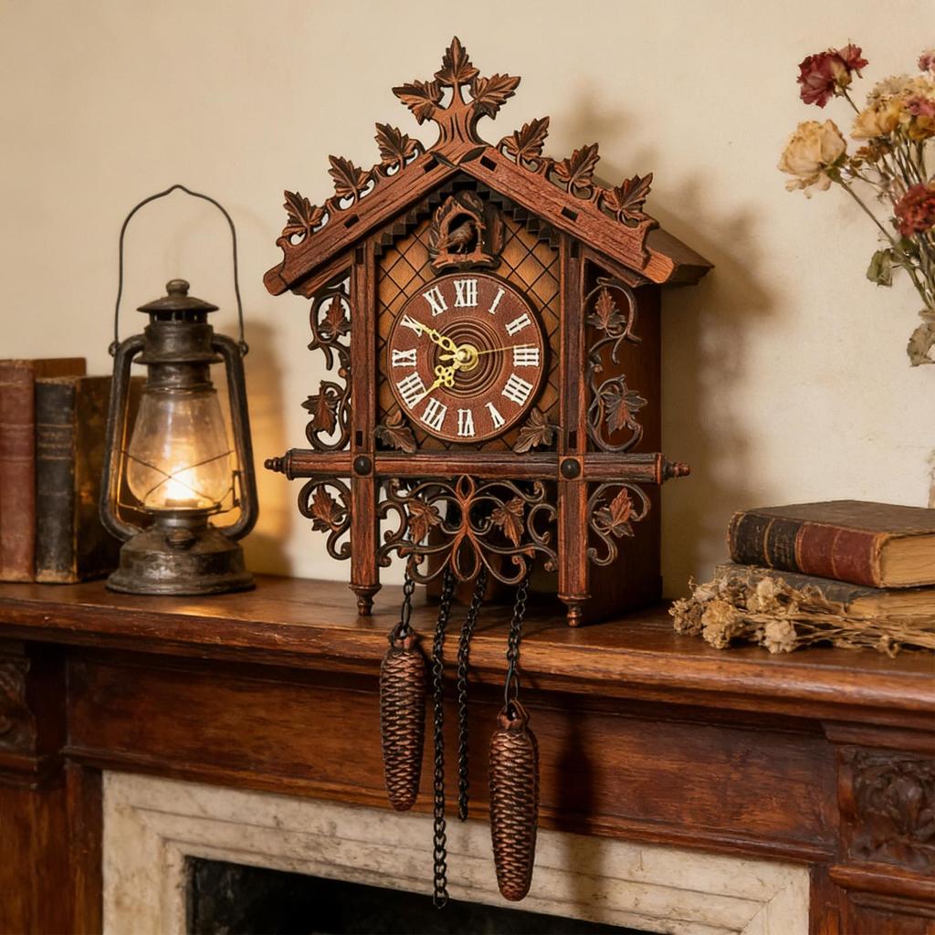 Vintage Wall Clock Wooden Battery Operated Retro Hourly Chimes Decorative Home Decor for Bedroom Living Room Study Wall Clock