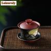200 ml Yixing Lila Ton Gaiwan Berühmte schlammbemalte Lotusteeterrine Schönheits-Tee-Ei Deckelschale Chinesisches handgefertigtes Zisha-Teeset