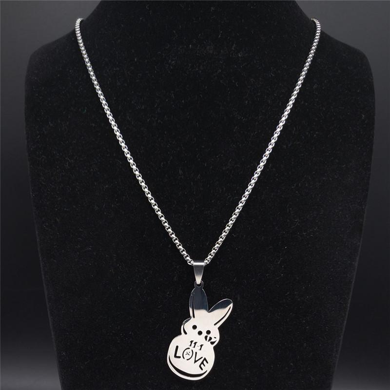Sad for Love Creative Rabbit Stainless Steel Statement Necklace for Men Women Charm Jewelry