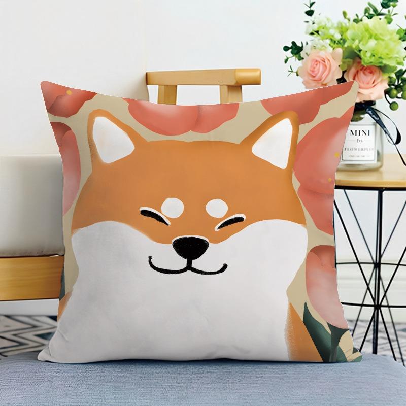 Cartoon Shiba Inu Print Decorative Pillowcase Bedroom Living Room Square Cushion Pillowcase