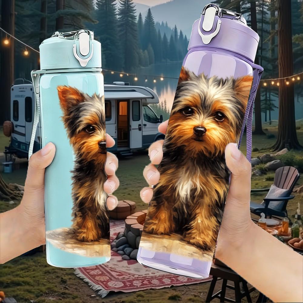 1PC Yorkshire Terrier Dog 750ml Color Plastic Sports Water Bottle Leakproof Flip Straw Lid Suitable for Sports Office Home Use