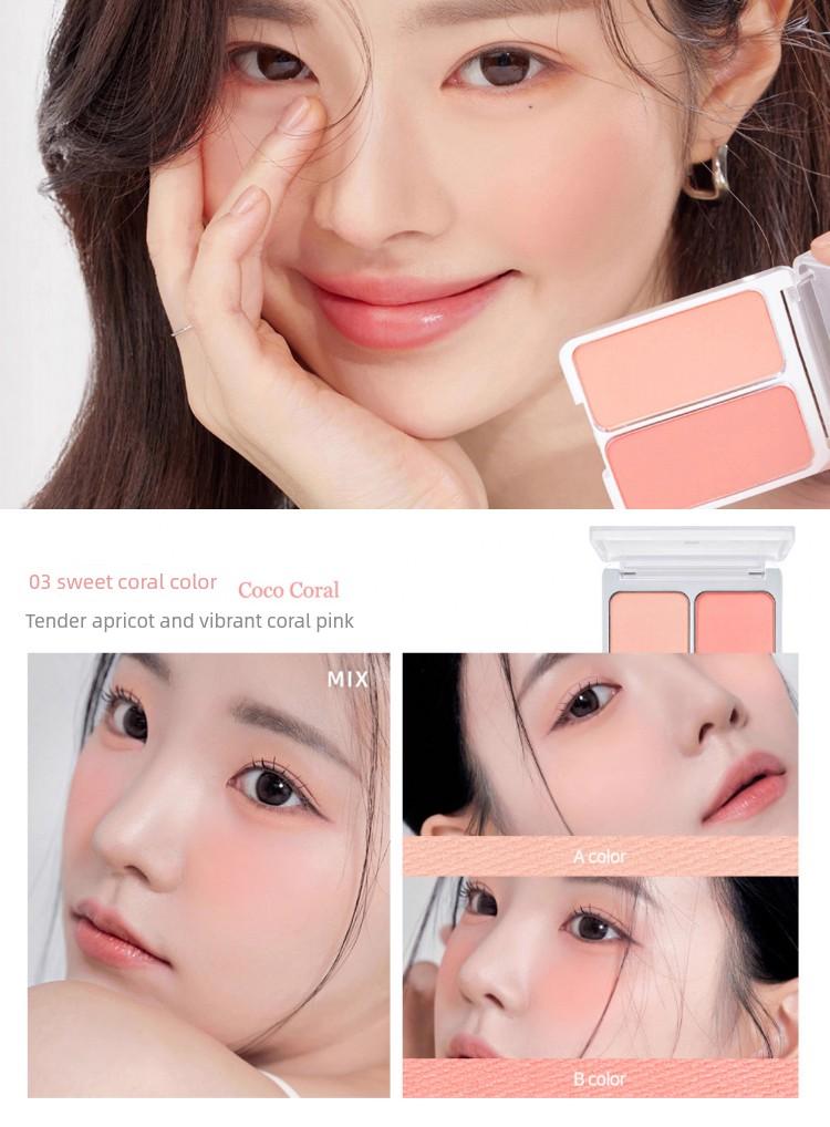 Pei Zhuhyun's Same Style Korean 2an Dual-Color Blush, Expanding Color Blush Purple, Brightening Low-Saturation Korean-Style Milk Pink Color