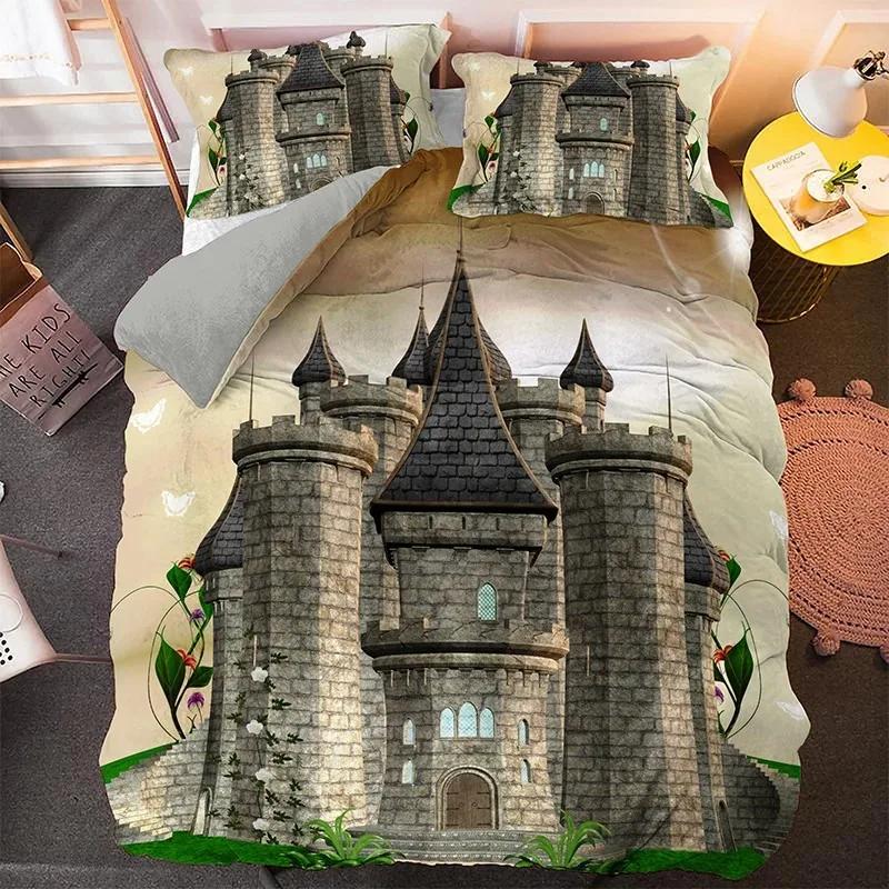 Castle Duvet Cover Set Full Queen Size Medieval Castle Bedding Set Fairy Tale Myth Theme Quilt Cover Comforter Cover Set