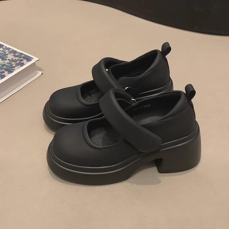 

Туфли Мэри Джейн женские розовые зимние туфли на высоком каблуке французские темпераментные туфли на толстом каблуке и платформе маленькие кожаные туфли 40 чёрный