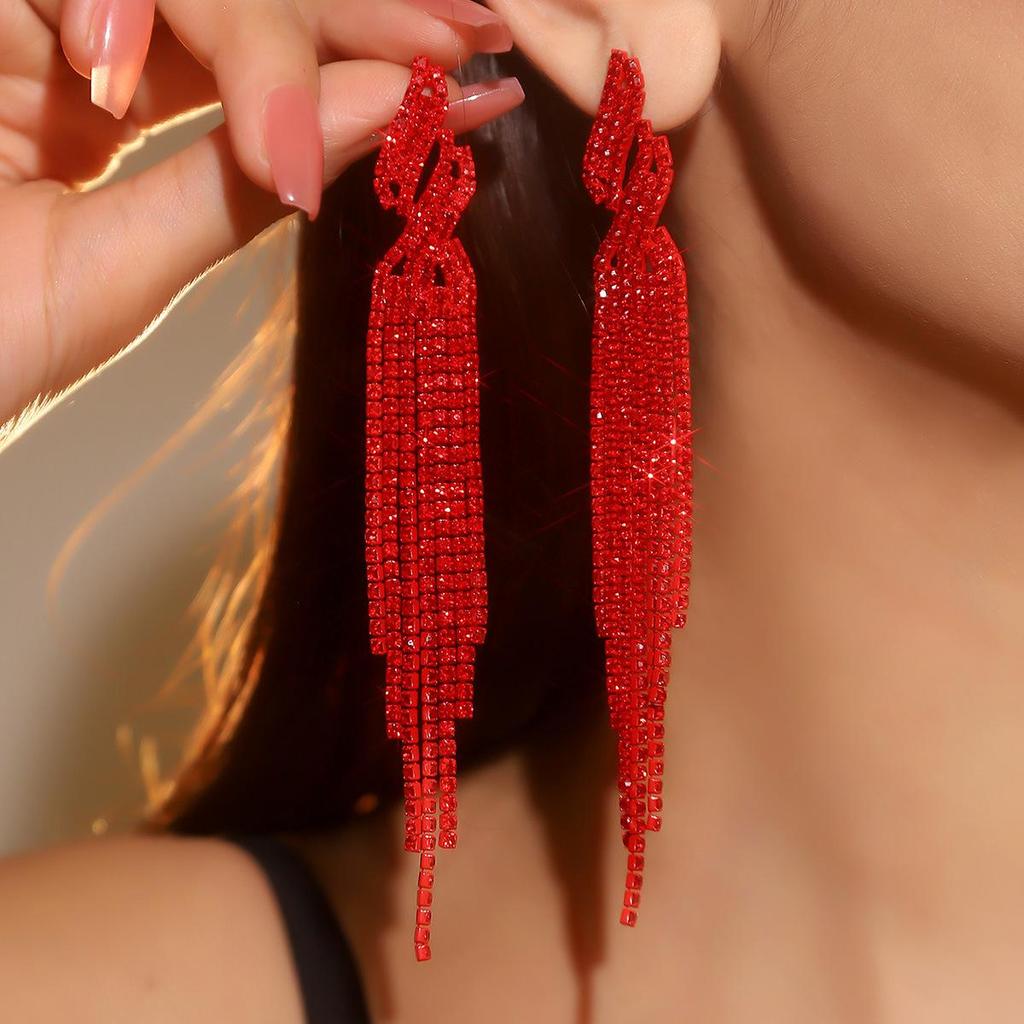 DINGKA Elegante rote Diamant-Quastenohrringe für Damen