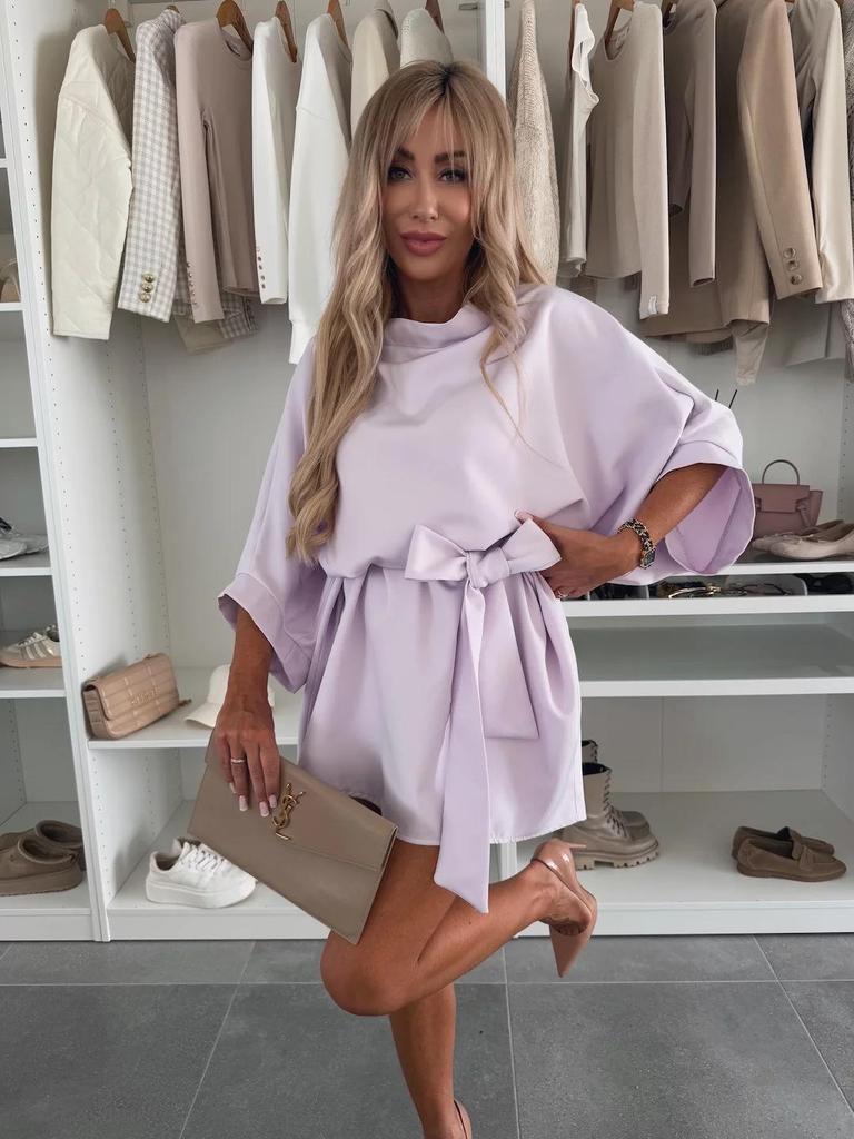 2025 Global Trend: Women's Versatile Solid Color Casual Round Neck Tie Dress